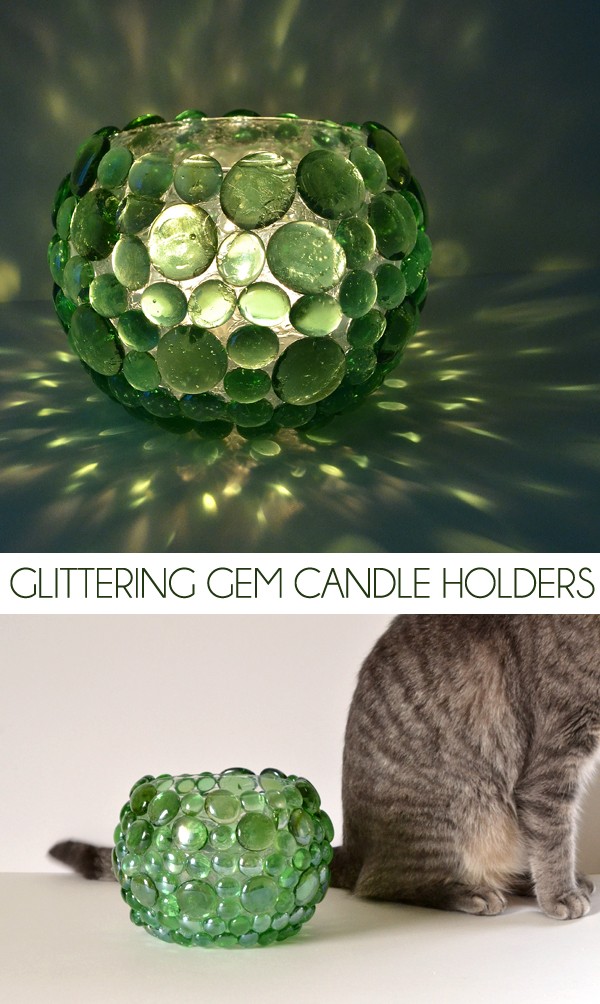 A $1 candle holder and $2 worth of glass gems become something beautiful!