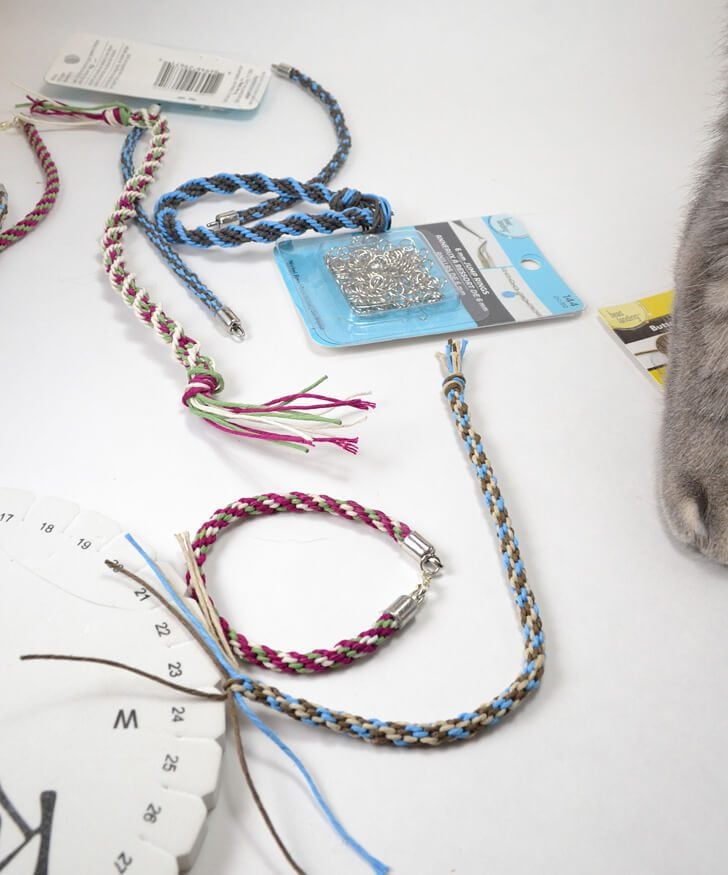 Add color to your wrist with easy Kumihimo hemp bracelets.