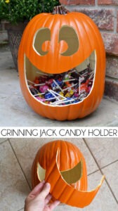 Make the cutest, happiest jack o lantern candy holder. I'm going to have one instead of a plastic bowl when handing out this year!