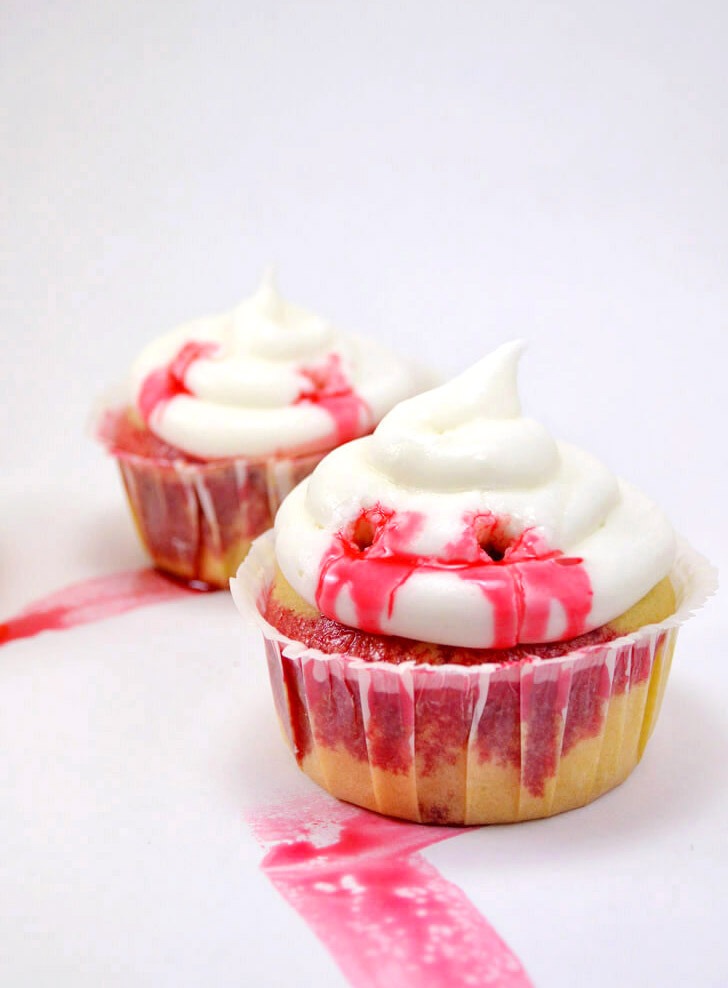 Kind of creepy but kind of cute too and perfect for Halloween! Vampire bite cupcakes!