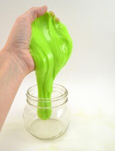 Ew! Frankenstein's phlegm! Super cute with the mad scientist-like label! Free printable and no fail slime tutorial.