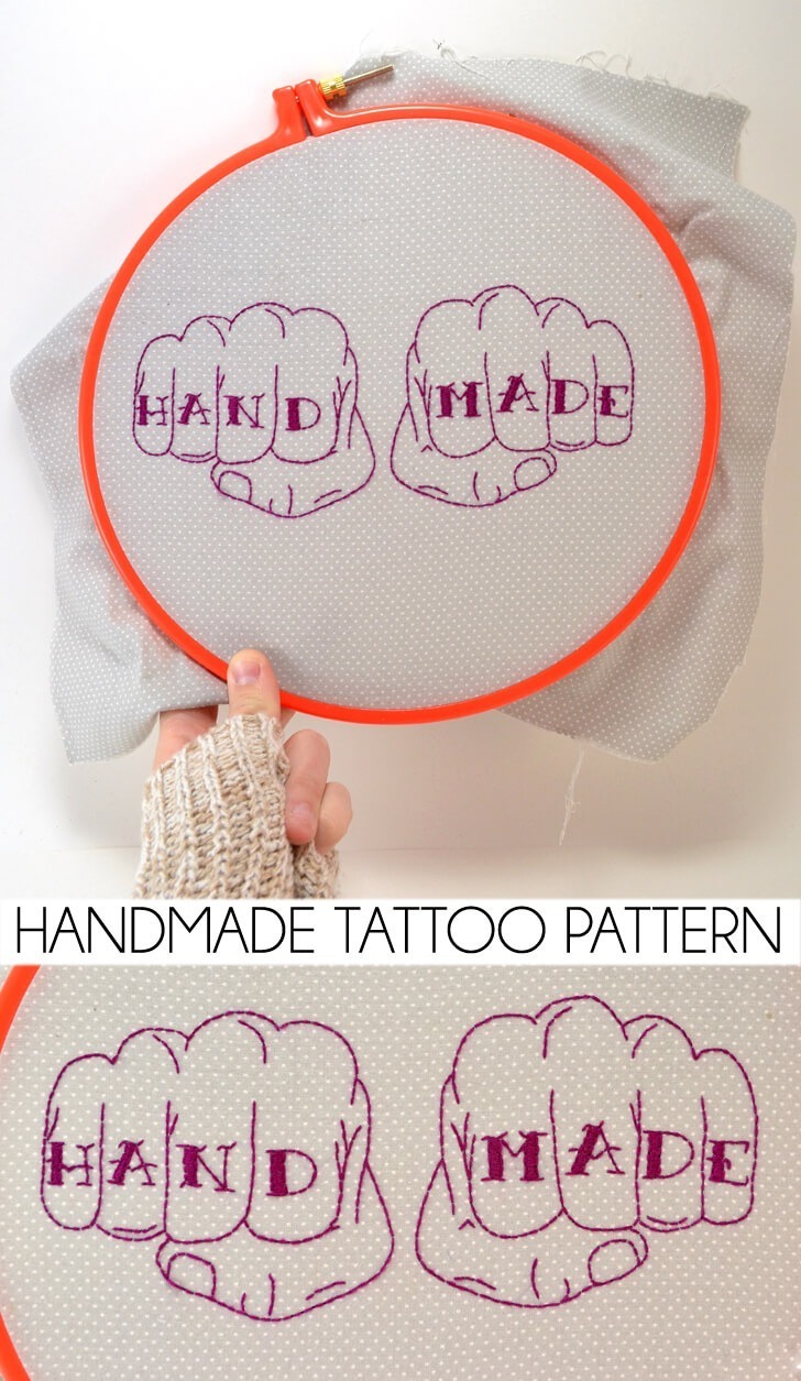 Download the free pattern to make your own handmade tattoo embroidery piece!