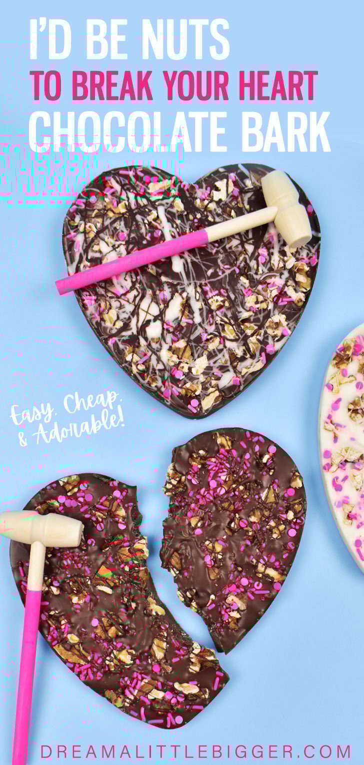 You can make these adorable chocolate bark hearts with little money and effort. Such a cute way to say "I'd be nuts to break your heart!"