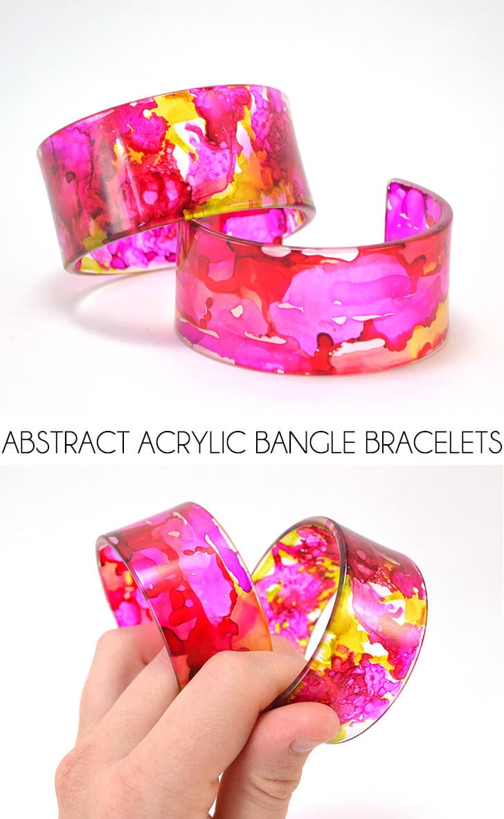 These abstract acrylic bangle bracelets look high end but they are so easy to DIY yourself!