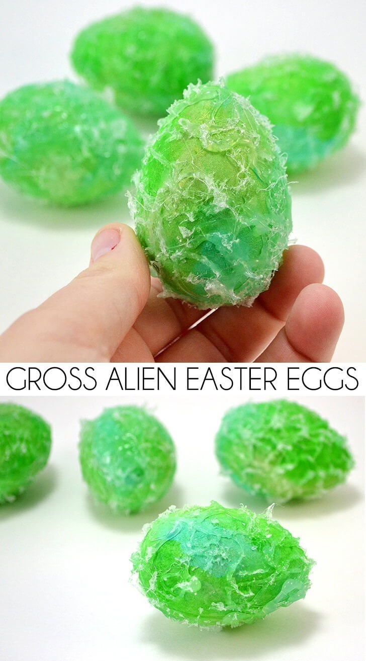 These gross alien Easter eggs are super easy to make and just the right amount of "ooh" for those kids that dig that sort of thing!