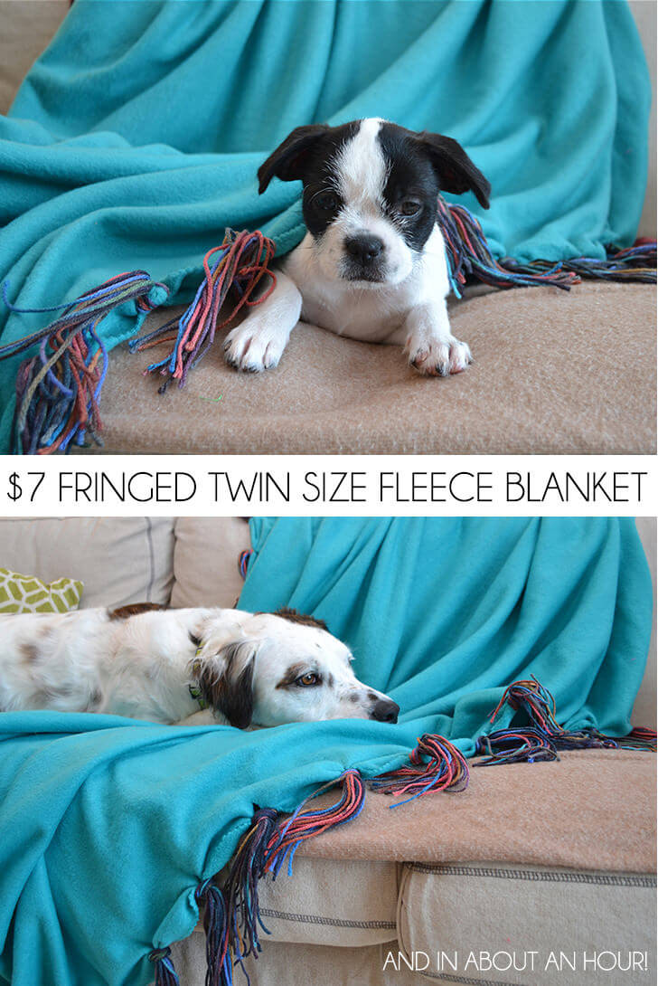 You can make a custom, fringed twin sized fleece blanket for less than $7 and in under an hour! It's so cozy and would be a fun bedspread!