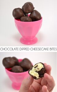 Need a quick sweet fix to impress the guests but short on time? These chocolate covered cheesecake bites are super quick and sure to be a hit!