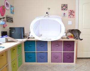 Check out all of this storage in this craft room makeover. And it's so lovely and colorful!
