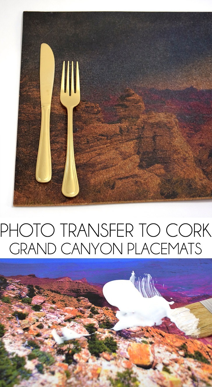 I always wondered if you could transfer an image to cork! Putting vintage pictures of the Grande Canyon on cork place mats is so fun!