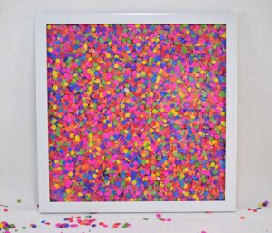 Make confetti wall art to inspire you to be happy or kind! I love this colorful reminder :)