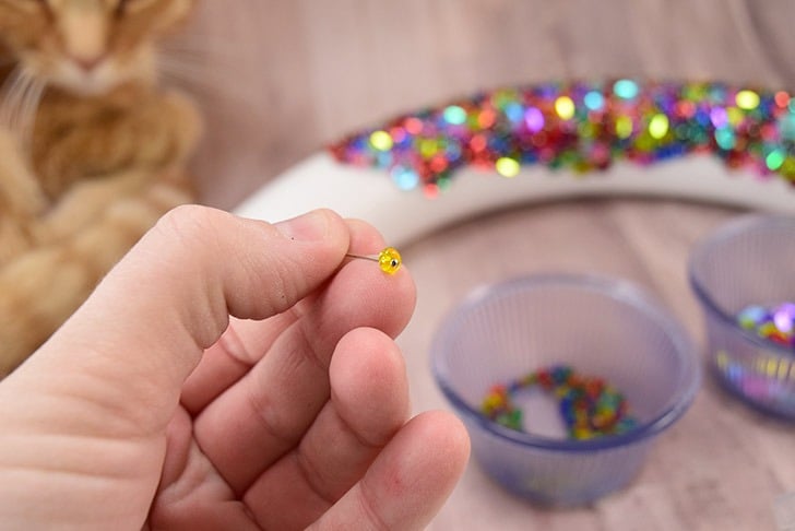 While a bit time consuming, this bead and sequin wreath is easy to make and absolutely stunning!