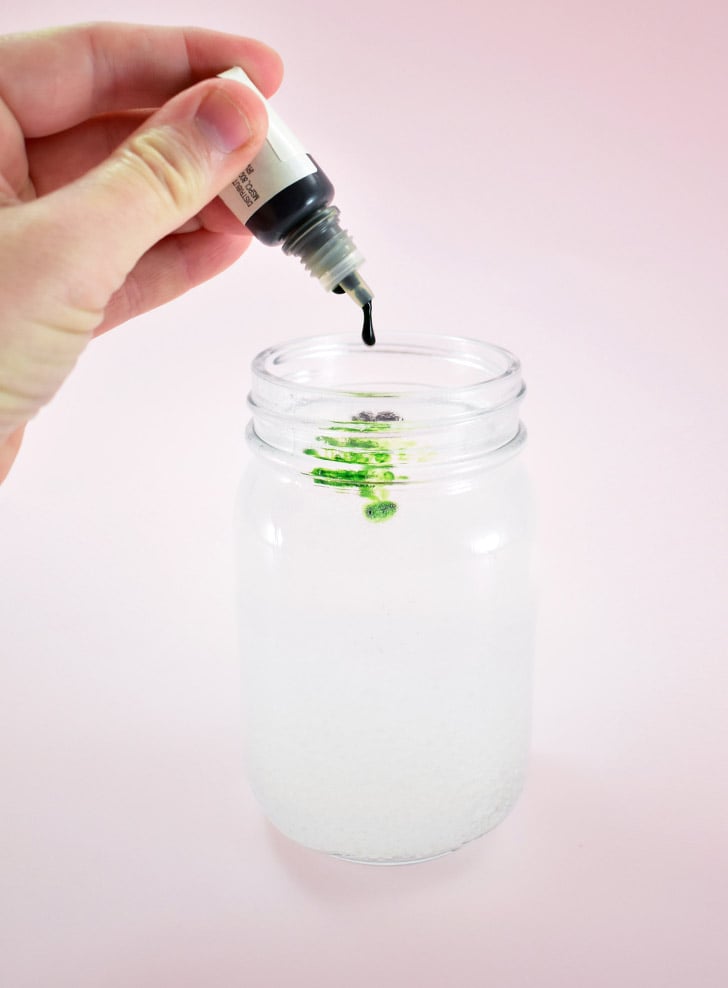 Add 2-3 drops of liquid food coloring or liquid soap colorant.