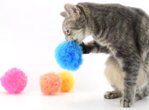 These crinkle pompom cat toys are so easy to make and have that crinkly sound that all kitties just love!