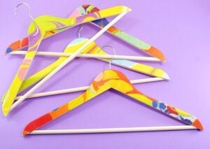 These fancy marbled hangers are actually a super easy decoupage project. Bonus points you don't have to worry about anything coming off on your clothes!