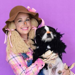 Save money and time pulling items out of your closet and craft stash for this so cute DIY scarecrow costume you can throw together for Halloween at the very last minute!