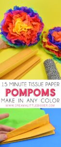 Can you believe these gorgeous flower pompoms are made out of tissue paper? Simple to make and super cheap these tissue paper pompoms are a super craft!