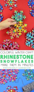 Simple but fabulous, these rhinestone snowflakes are a simple winter craft you can make in minutes. Kids and adults alike will love them!