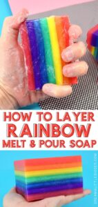 Wondering why your soap is peeling apart? Check out this tutorial for how to layer soap for the super easy fix and make some fun rainbow soap, too!