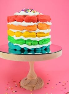 Want the perfect birthday breakfast? Check out this awesome waffle maker layered rainbow cake that is super easy to make and won't heat up the kitchen!