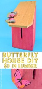 Grab a cedar picket to make a lovely and simple DIY butterfly house. This budget-friendly project works out to only $3 in lumber apiece!