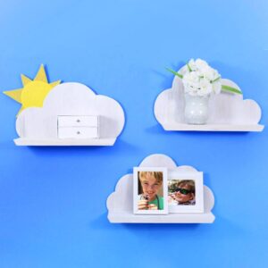 These quirky and adorable DIY wooden cloud shelves are simple to make and are the perfect complement to the decor in a whimsical space or child's room.