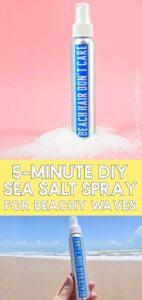 Using things you probably already have around the house, this 5-minute DIY sea salt spray will give you beachy waves without the drive to the ocean! Spray and leave for loose waves or scrunch for curls.