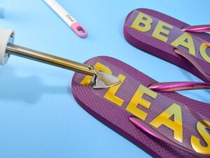 Dollar bin flip flops are so easy to personalize with a little HTV. Monograms, cheeky sayings, images, there are no rules to making your sandals uniquely you!