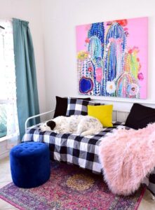 No artistic skill? No problem! This amazing DIY cactus art is gorgeous, can be whipped up in only 20 minutes, costs less than $20 and is a whopping 4 feet wide and tall.