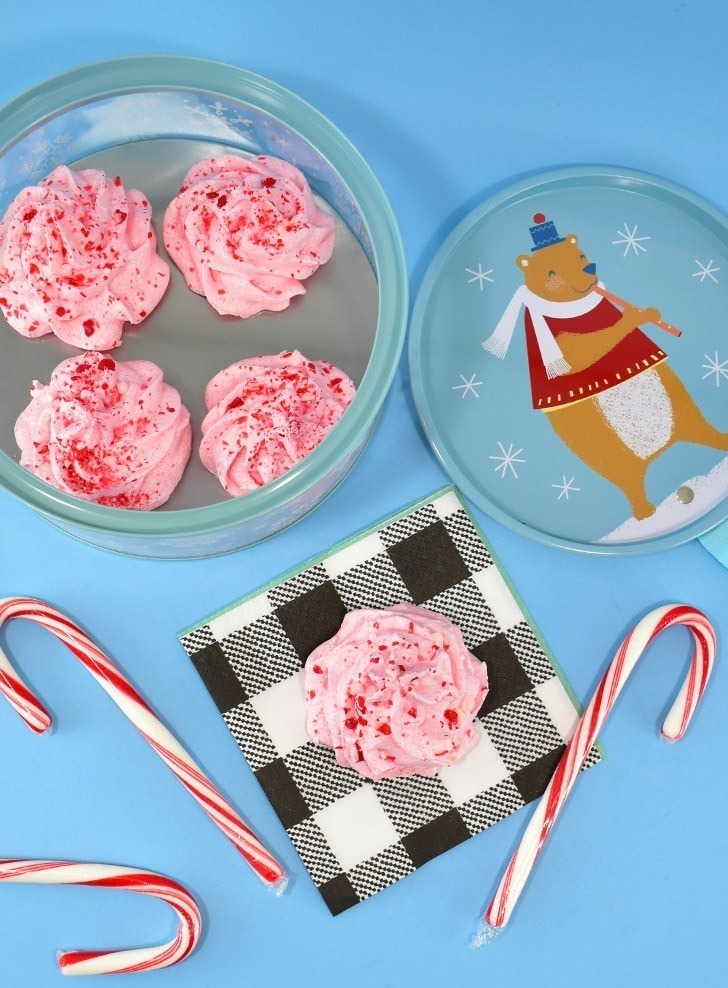 These beautiful peppermint candy cane meringues are perfect for the holidays and sure to impress your guests! Plus, they are naturally gluten and fat free!
