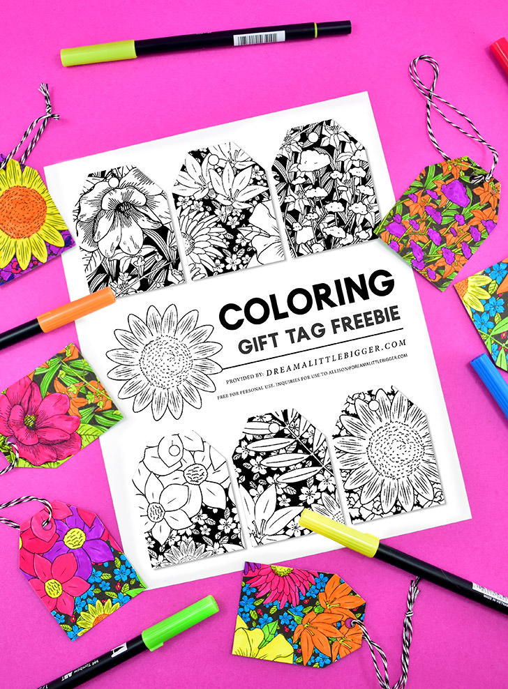 Grab these fabulous free floral gift tags to color and adorn your hand wrapped gifts. So simple but adds so much personality!