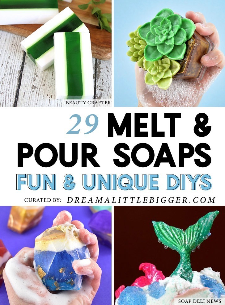 Check out these gorgeous, unique and colorful melt and pour soaps that even a beginner can make with these 29 easy to follow tutorials!