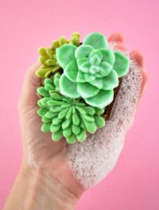 Even though those little terrariums look like glass this adorable succulent soap is just that... 100% soap! Get the details and links to the molds to make these fun and surprising DIY soaps!