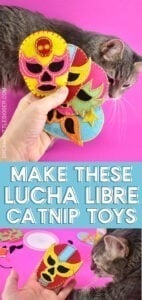 Love lucha libre, also known as Mexican wrestling? I have a feeling that you're gonna want to make these DIY Lucha libre cat toys filled with catnip! Grab the free pattern to cut your own or SVG file to machine cut. SO EASY. SO ADORABLE!