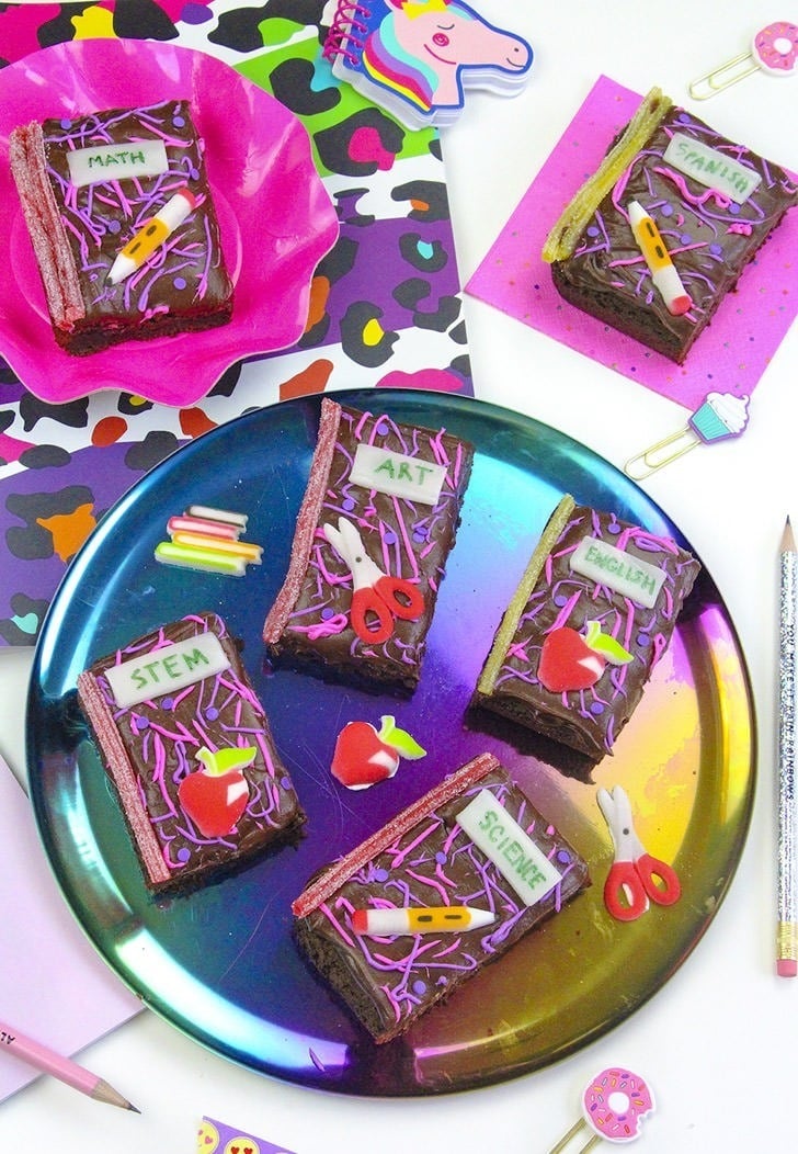 Cute and edible back to school brownies shaped like a notebook by Bright and Bubbly.