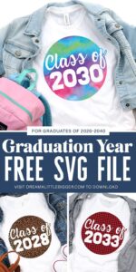 Looking for a cute first day of school shirt? Grab this FREE SVG file and you can make a graduation year shirt tee for every graduating class from 2020 to 2040!