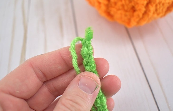 Leave 1/4 - 1/2 an inch of pipe cleaner visible. Knot the yarn to tie off, leaving a tail of several inches.