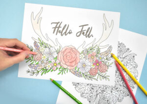 Grab this free coloring book full of amazingly Autumn themed fall coloring pages, 12 designs in total, that feature feathers, acorns, flowers & leaves.