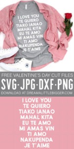 Ever wonder how to say I love you in different languages? You'll definitely want to grab this FREE I love you Valentine SVG File in 9 languages!