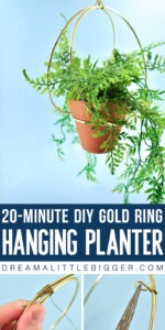 Keep houseplants safely out of reach with this super simple DIY gold ring hanging planter on the cheap in 20 minutes or less!