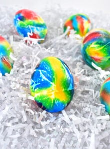 A special super saturated DIY egg dye using food colors is the key to these gorgeous DIY tie dye Easter eggs. They're so much fun to make and no 2 are alike!