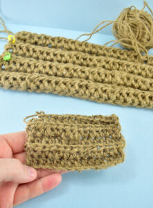 Crocheting with a single cord of jute creates a much finer result. For a nice, chunky and nicely textured doormat, you'll need to double your jute twine.