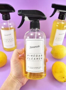 Don't like the smell of vinegar? Neither do I! Make this deliciously citrus-scented homemade vinegar cleaner and grab some free printable labels for it!