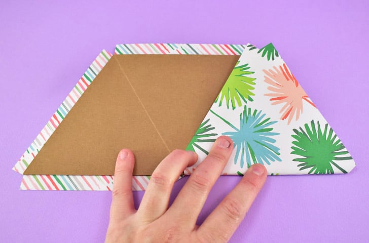 Fold the scored sides of the piece you just glued down and apply pressure along it. Fold until the chipboard meets itself.
