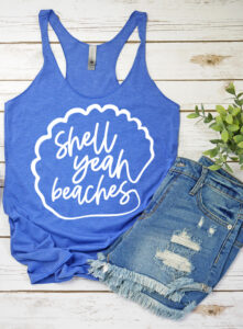 Looking for a fun way to dress up a tank or tee for summer vacation? Grab this fun and FREE cut file bundle. Shell yeah beaches!