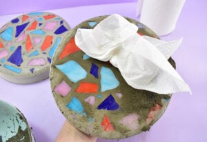 Use a paper towel to wipe the excess cement off of the face of the stone. Allow the stone several hours to dry. Repeat the process if necessary for any remaining holes.