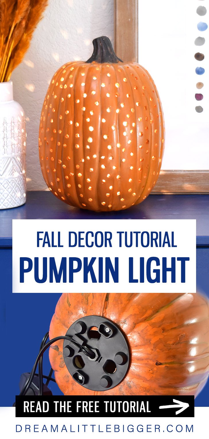 This drilled pumpkin light is super easy to make and looks great on display all fall long! See how to make your own with this full tutorial!