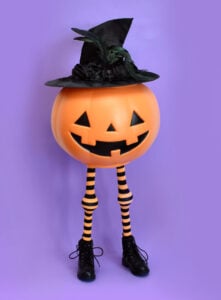 Standing at 3 feet tall, this leggy jack is the cutest DIY Halloween decoration. Make your own adorable jack-o-lantern with legs!