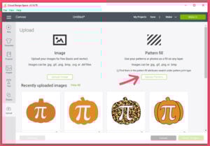 In the tool bar on the left hand side of Design Space, click "Upload". On the Next screen click the button for "Upload Pattern".