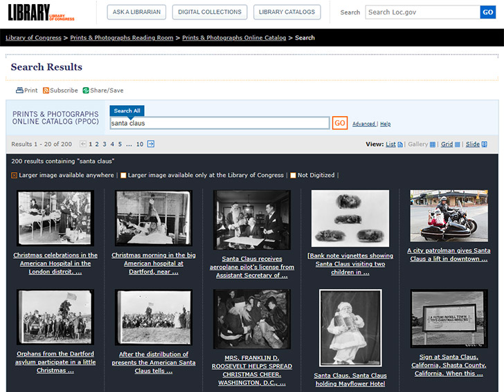 You can search for Santa Claus images you can print yourself at the Library of Congress.