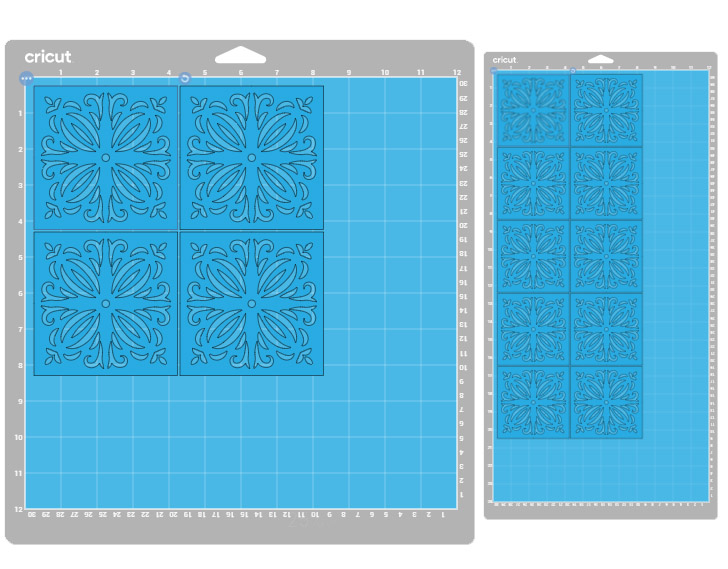 Cutting 4" peel and stick tile.